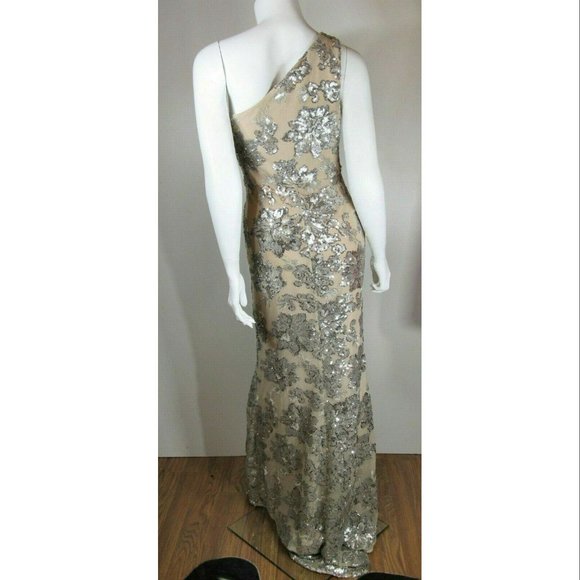 Vince Camuto Metallic Floral Sequin One-shoulder Gown, Womens Size 2 - Picture 5 of 6